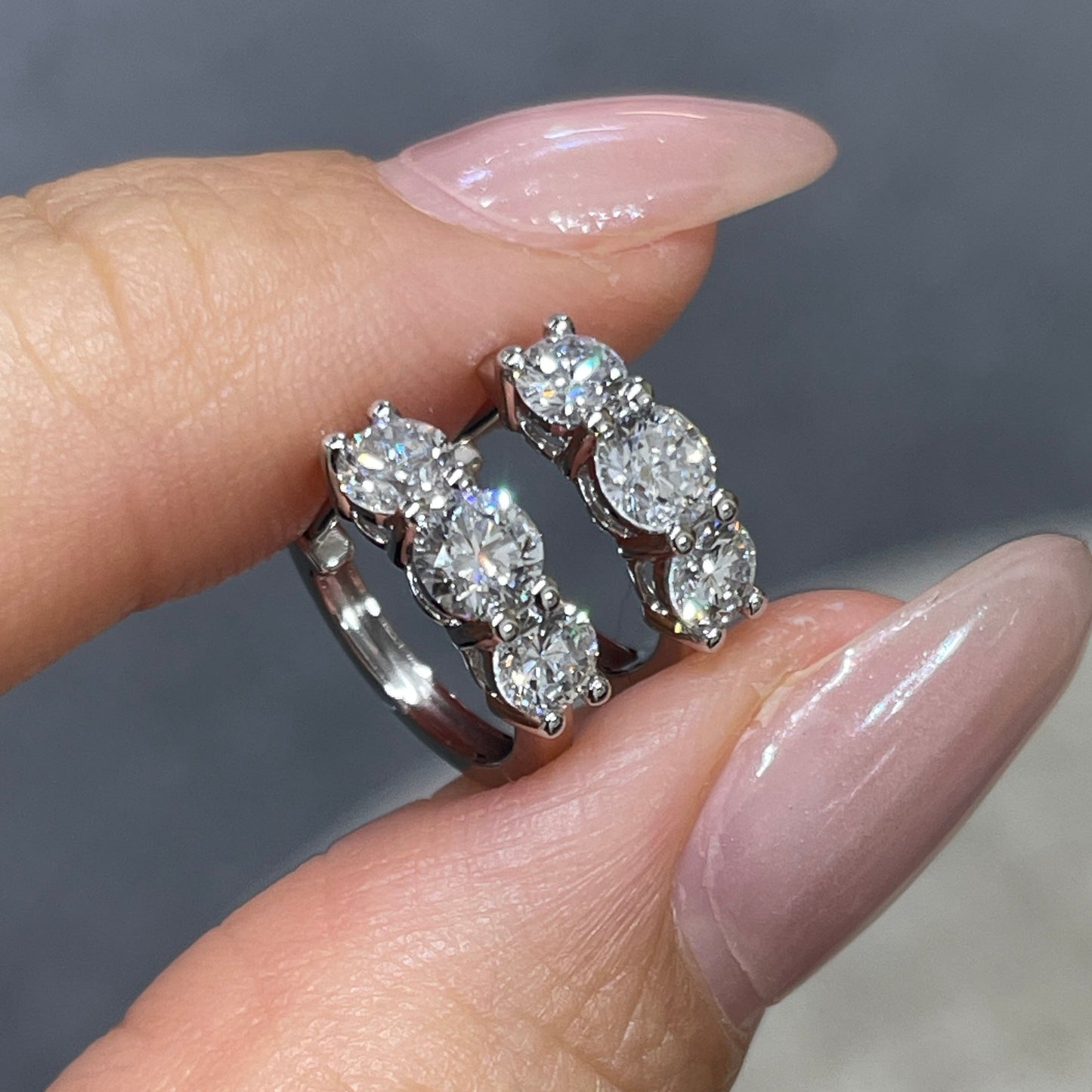 9k Lab Diamond round trio 1ct 10mm hoop earrings-pair