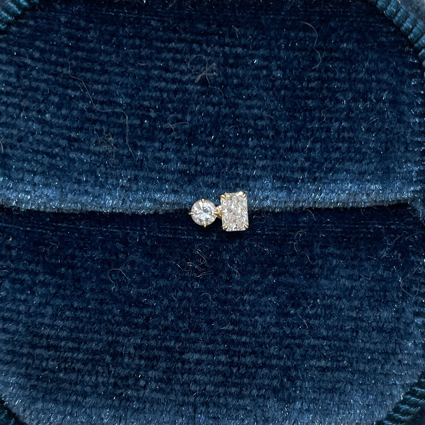 Lab diamond Radiant cut and round toi et moi stud earring-each