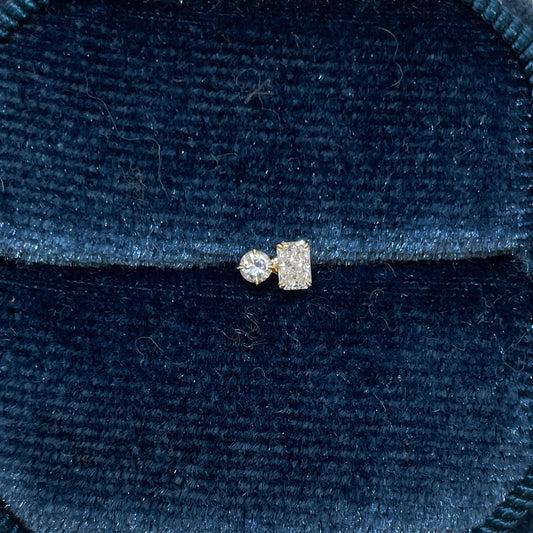 Lab diamond Radiant cut and round toi et moi stud earring-each
