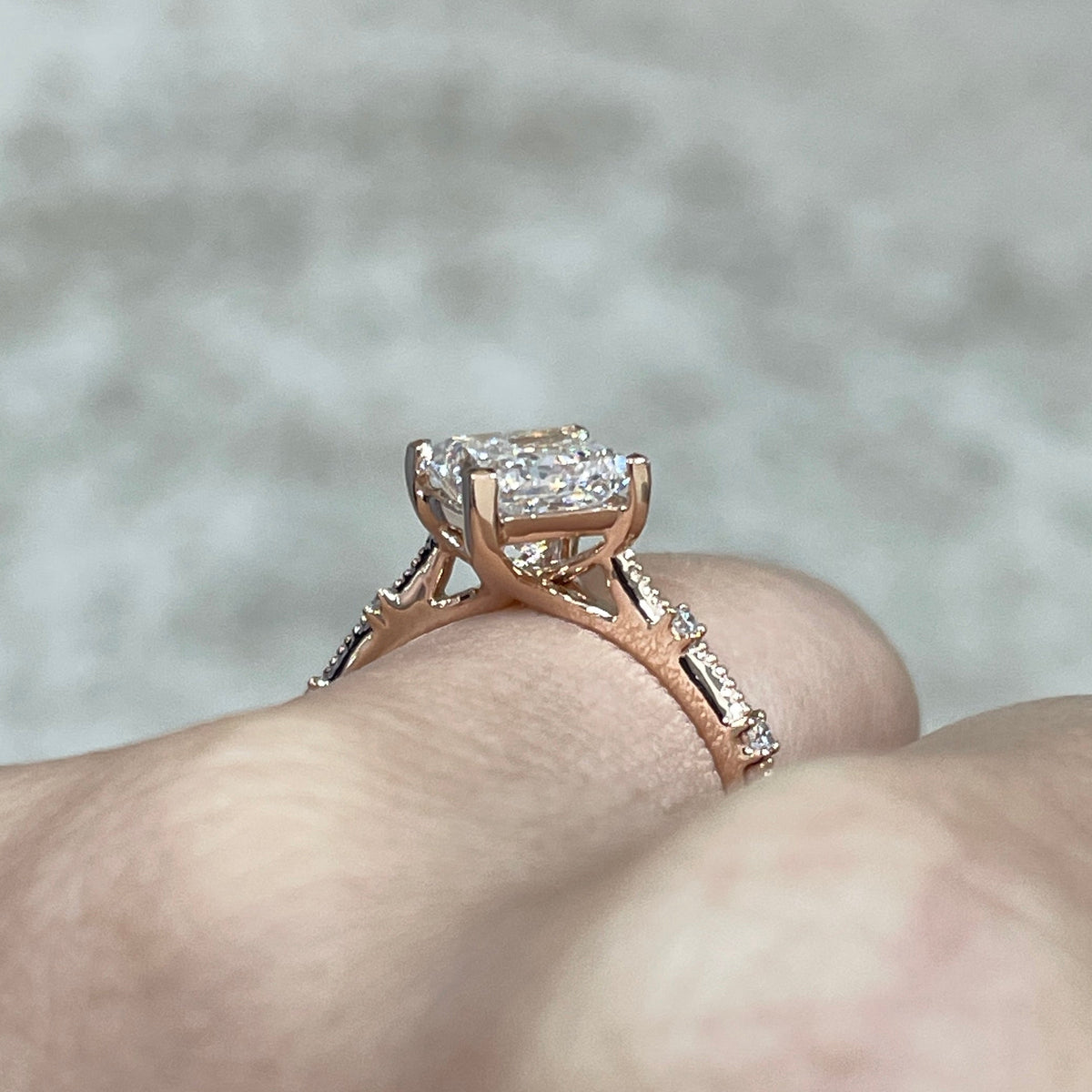 IGI Lab diamond Princess cut 1.5ct four-prong milgrain side stone band ring