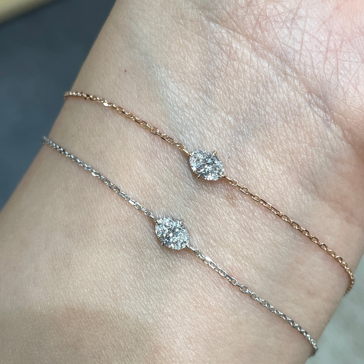 Lab diamond Oval shape 0.3ct compass four-prong bracelet