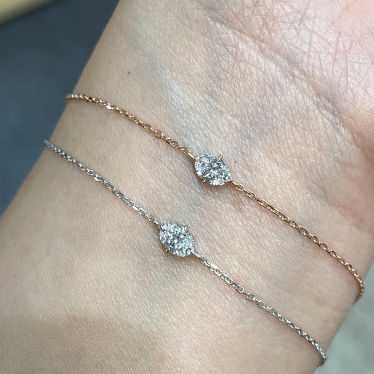 Lab diamond Oval shape 0.3ct compass four-prong bracelet