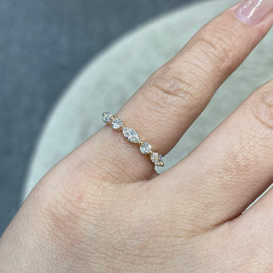 9k Lab diamond marquise round mix 0.6ct half eternity ring