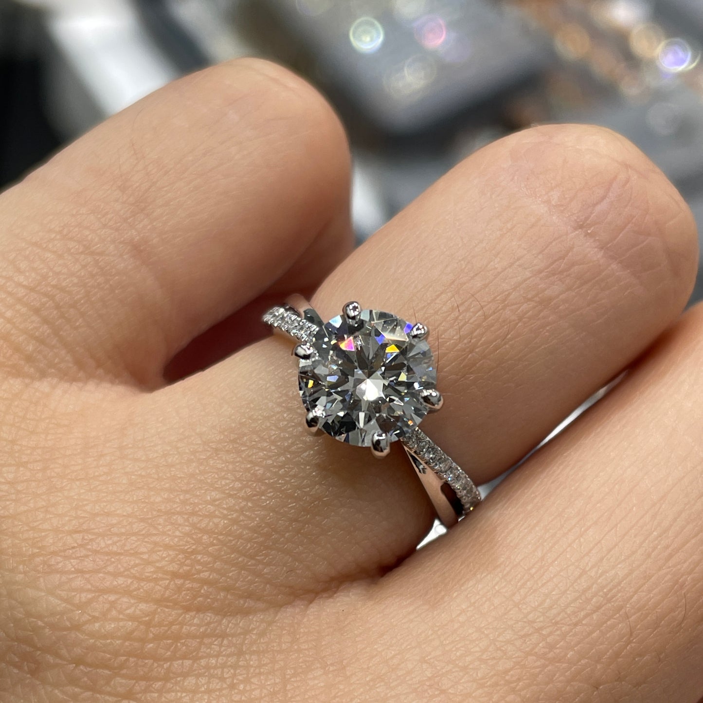 IGI Lab diamond round 2ct six-prong underhalo criss cross pave ring