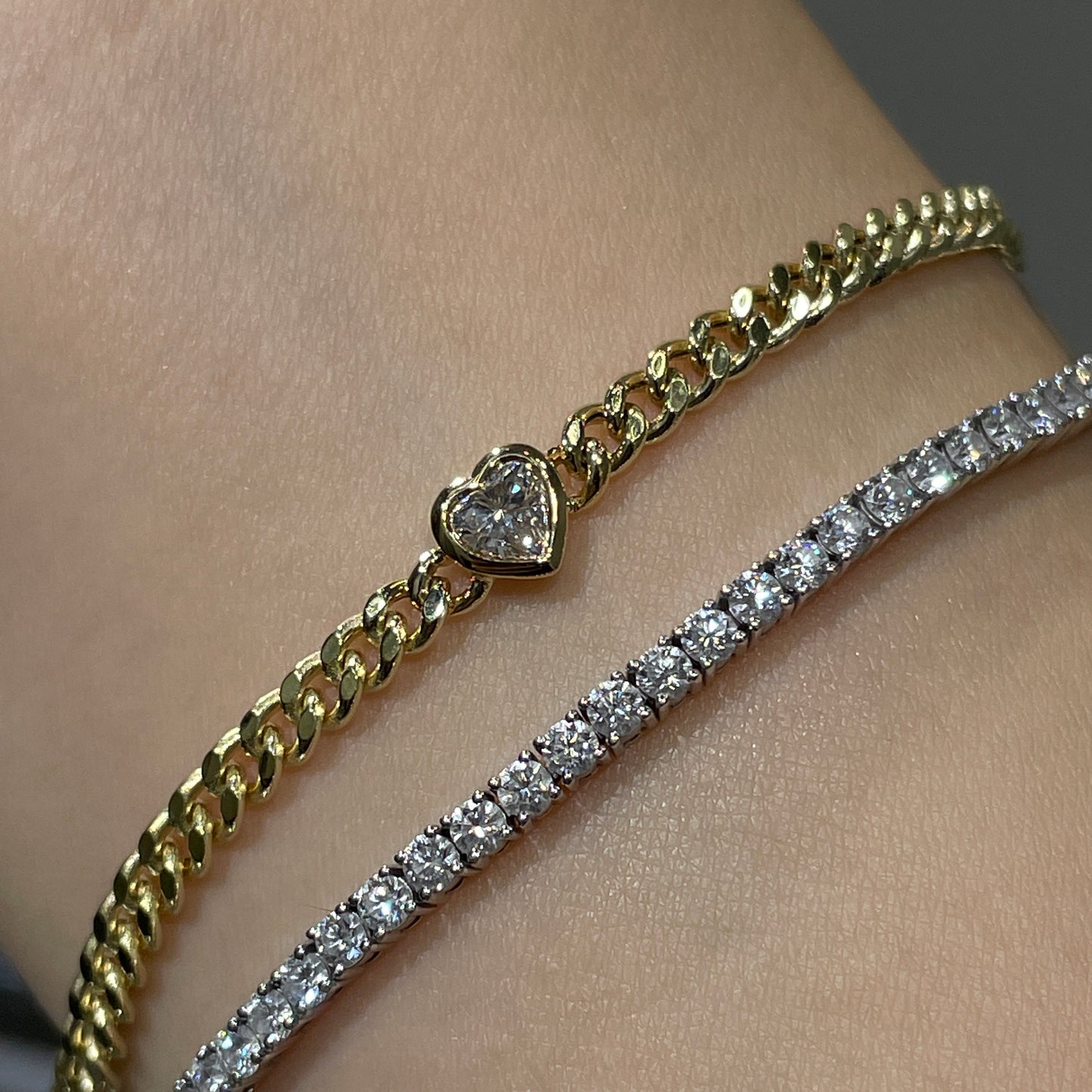 Lab diamond Heart shape 0.25ct bezel with 3.1mm Cuban bracelet