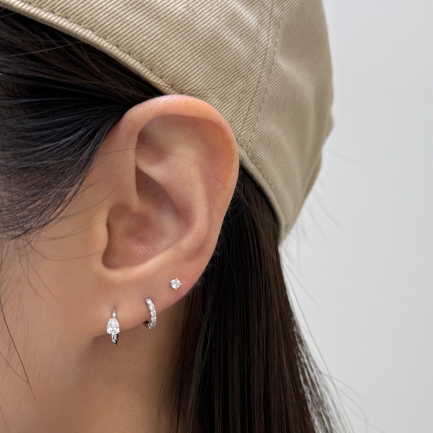 Lab diamond Pear shape 0.15ct 8mm hoop earring - each