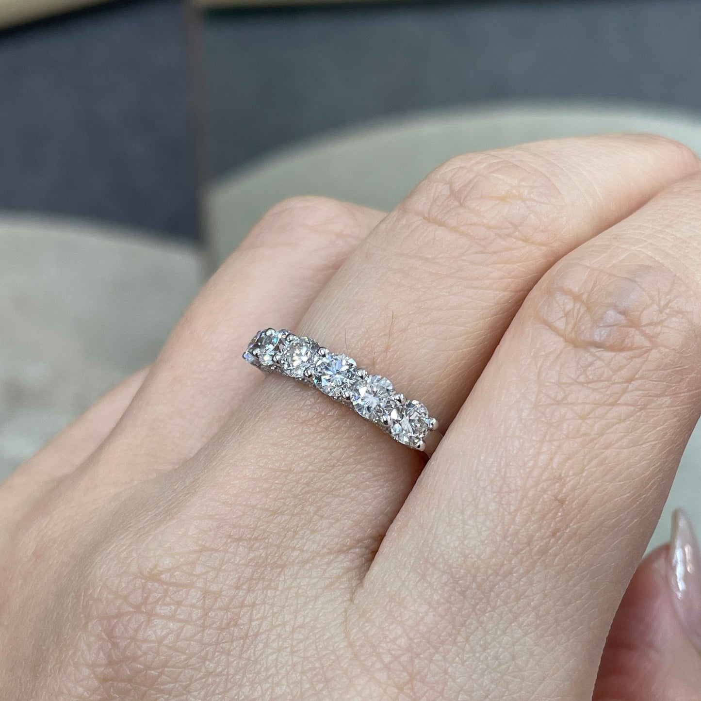 9k Lab diamond round 1.2ct U-prong pave eternity ring