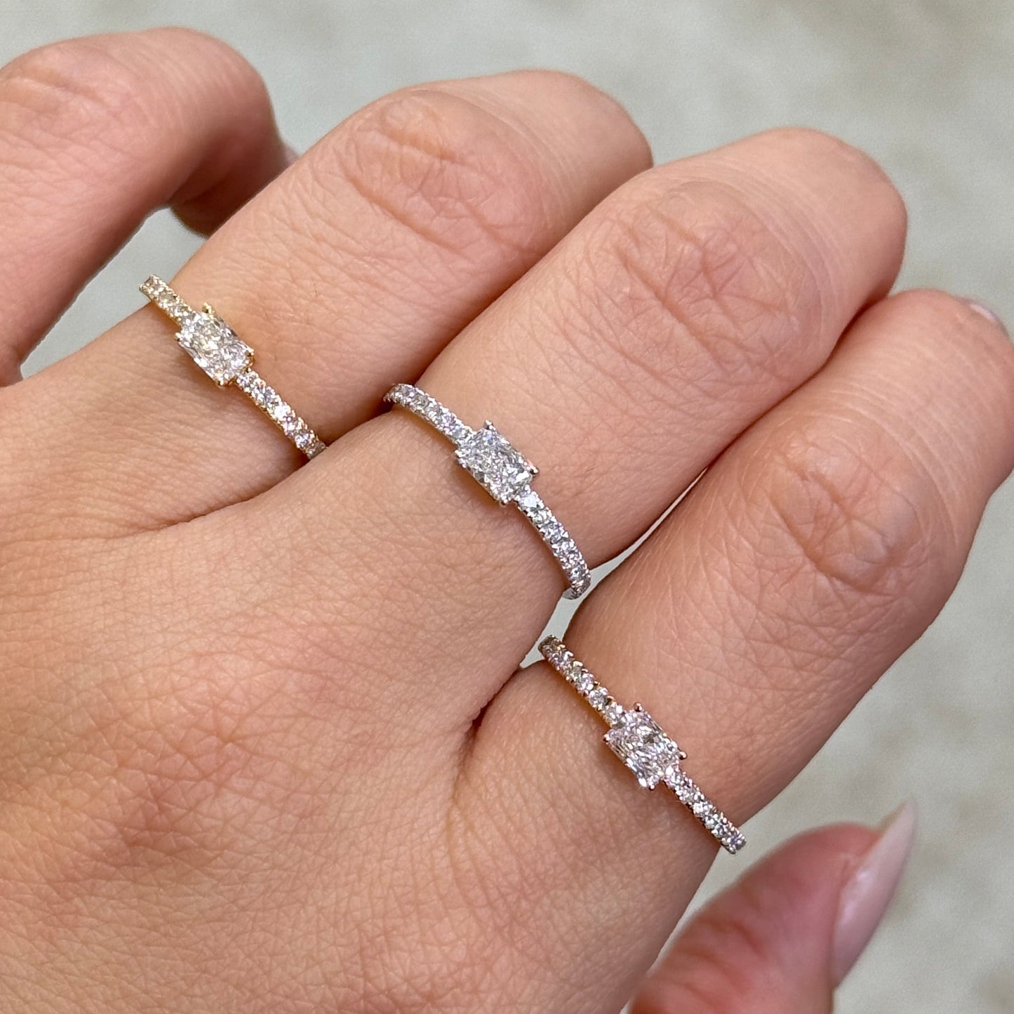 Lab diamond Radiant cut 0.5ct four-prong pave ring
