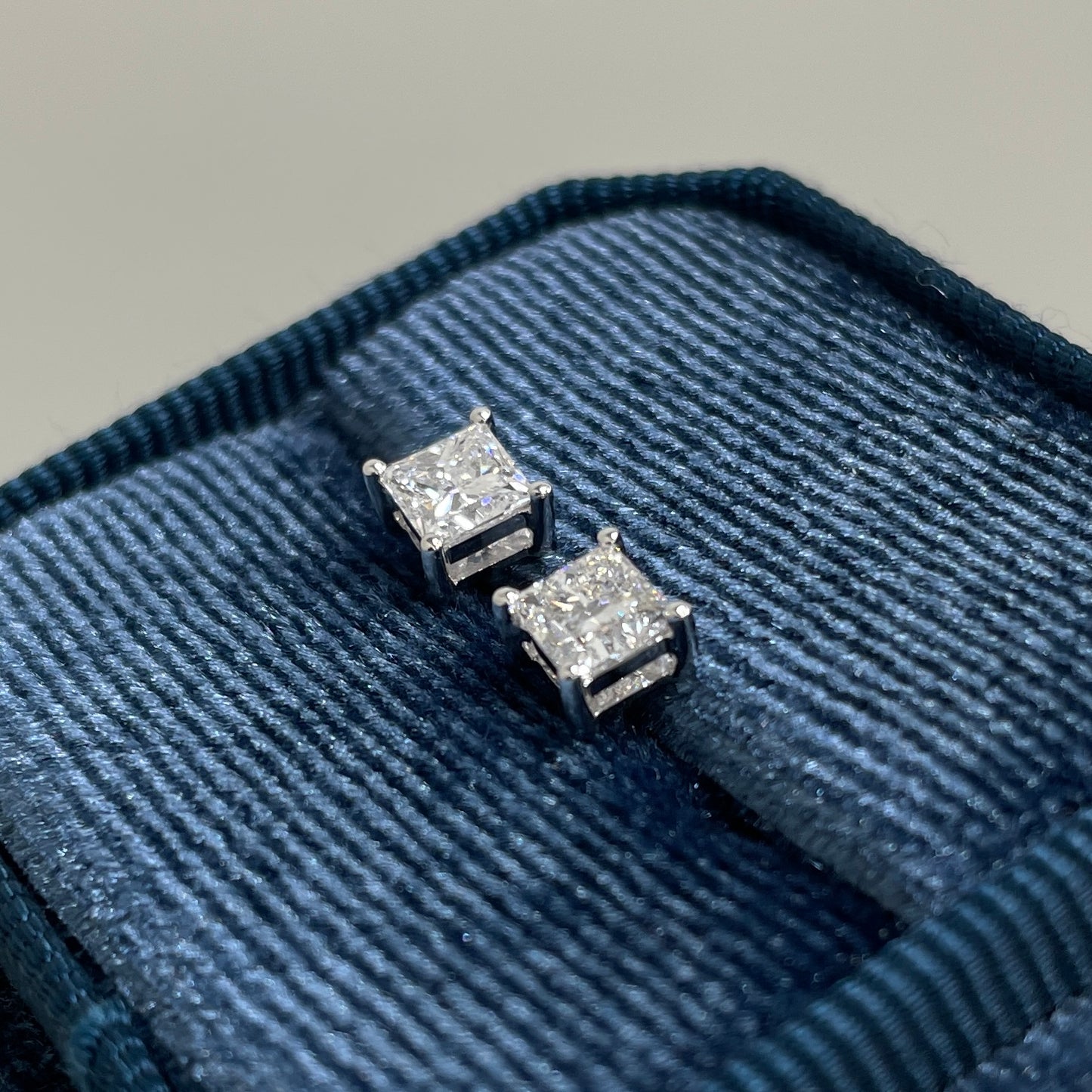 Lab diamond Princess 1ct four-prong stud earrings-pair