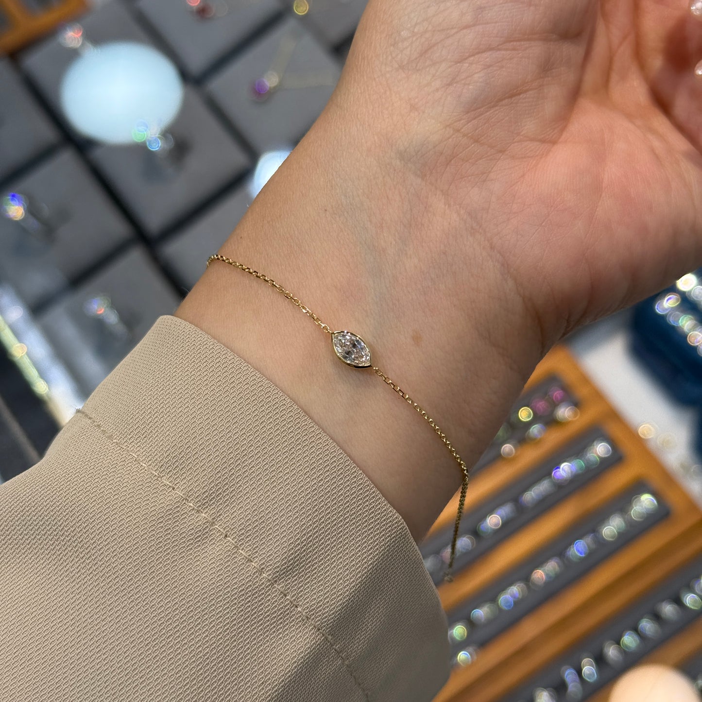 Lab diamond marquise shape 0.4ct bezel bracelet