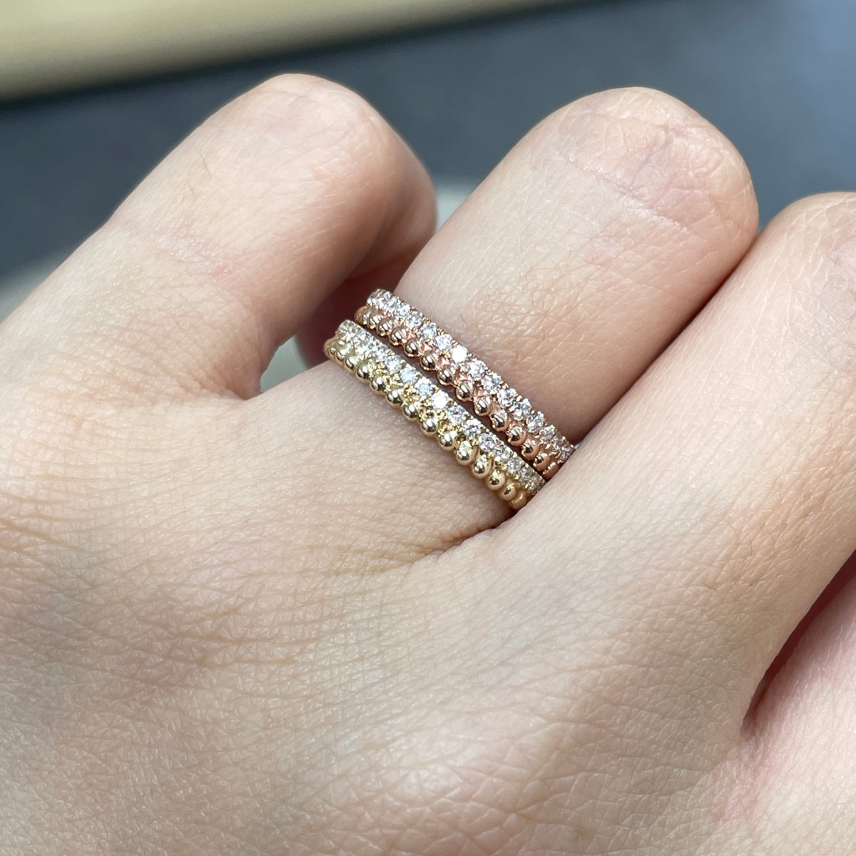 9k Lab diamond round 0.35ct milgrain dewdrop full eternity ring