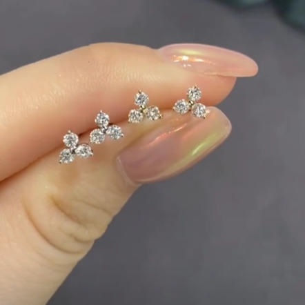lab diamond round 0.1ct three leaf stud earring-each