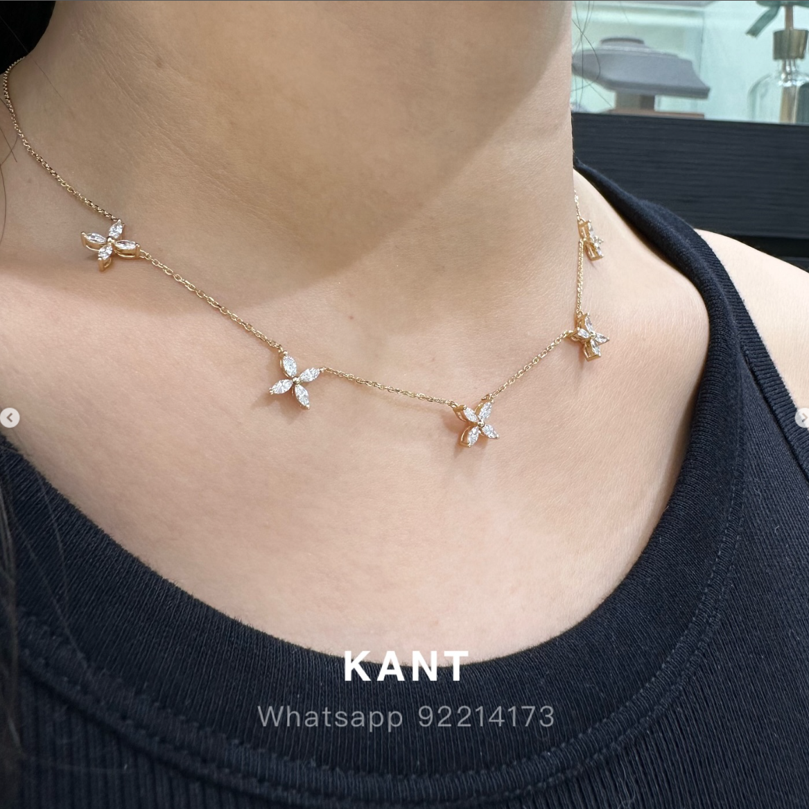 Lab diamond Marquise shape 0.8ct flowers necklace