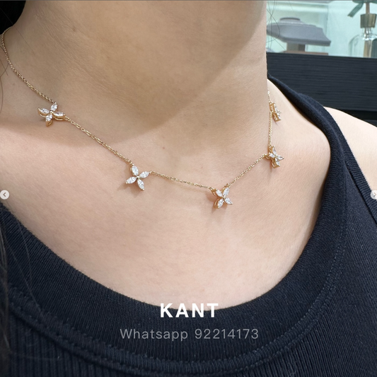 Lab diamond Marquise shape 0.8ct flowers necklace