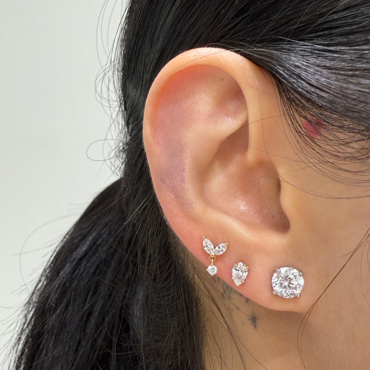 Lab diamond Dolphin tail drop stud earring-each