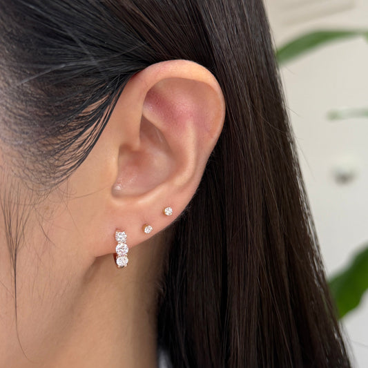 9k Lab Diamond round trio 1ct 10mm hoop earrings-pair