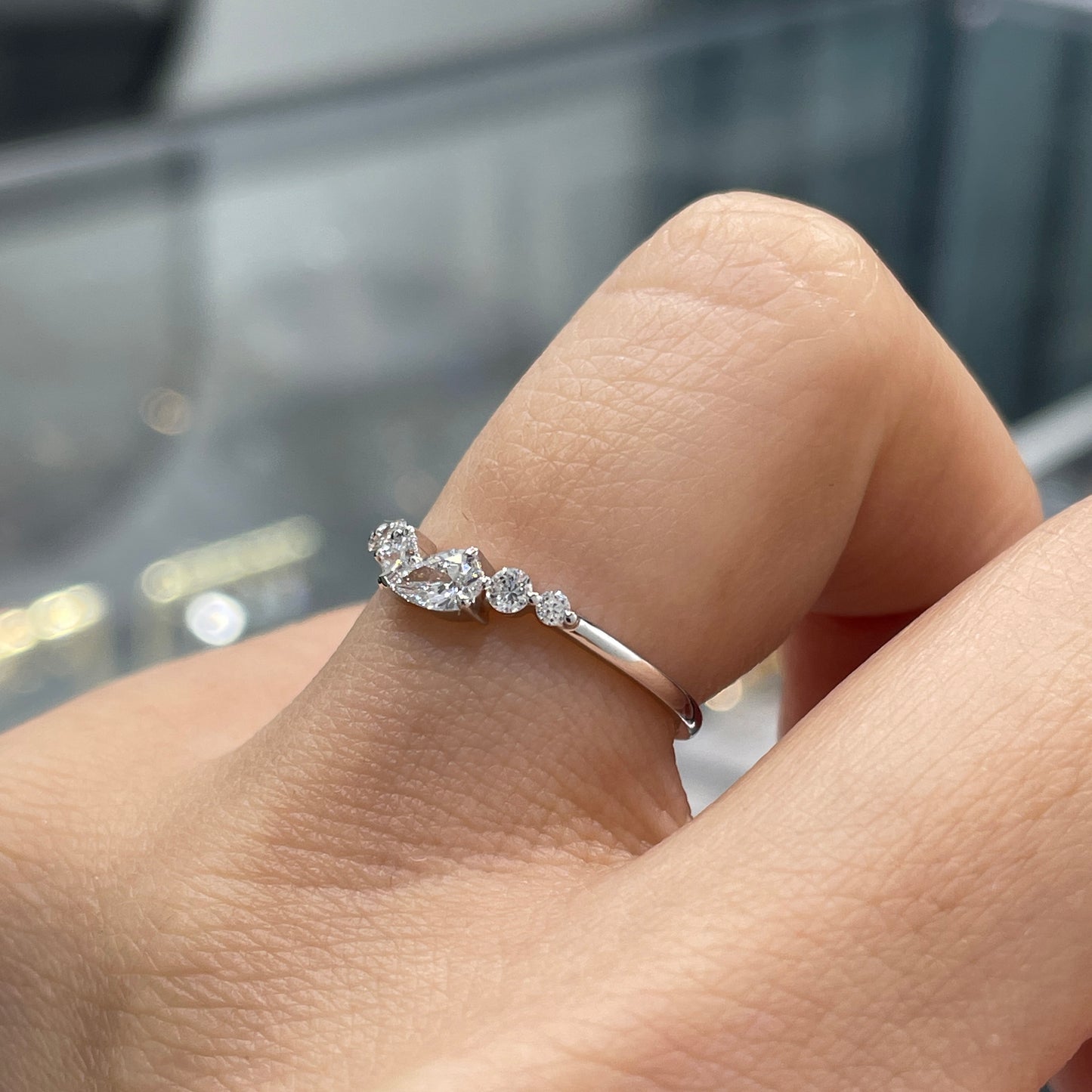 Lab diamond pear with multi shapes half eternity ring