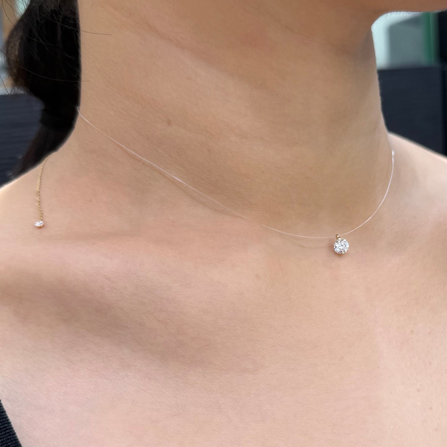 Lab diamond round 0.55ct invisible fish thread necklace