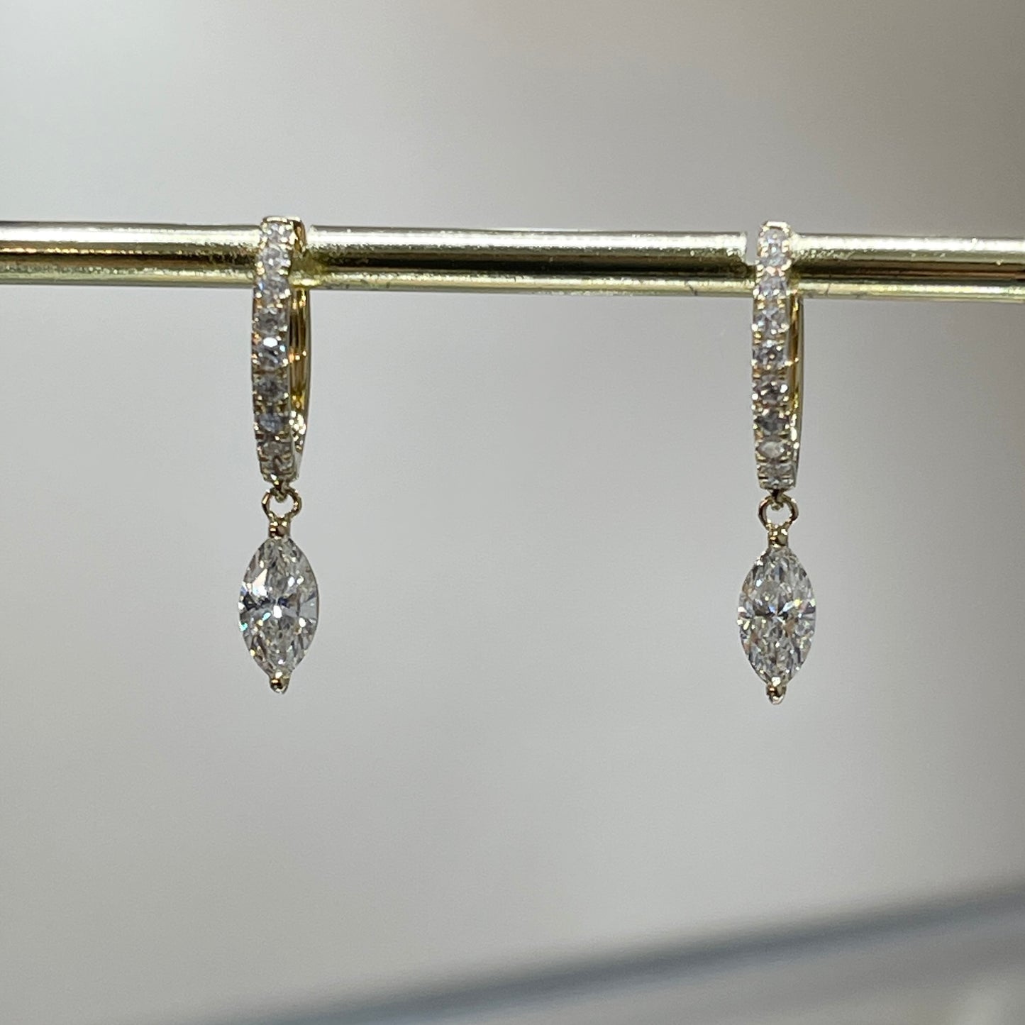 Lab diamond Marquise shape 0.85ct 10mm huggie  hoop earrings-pair
