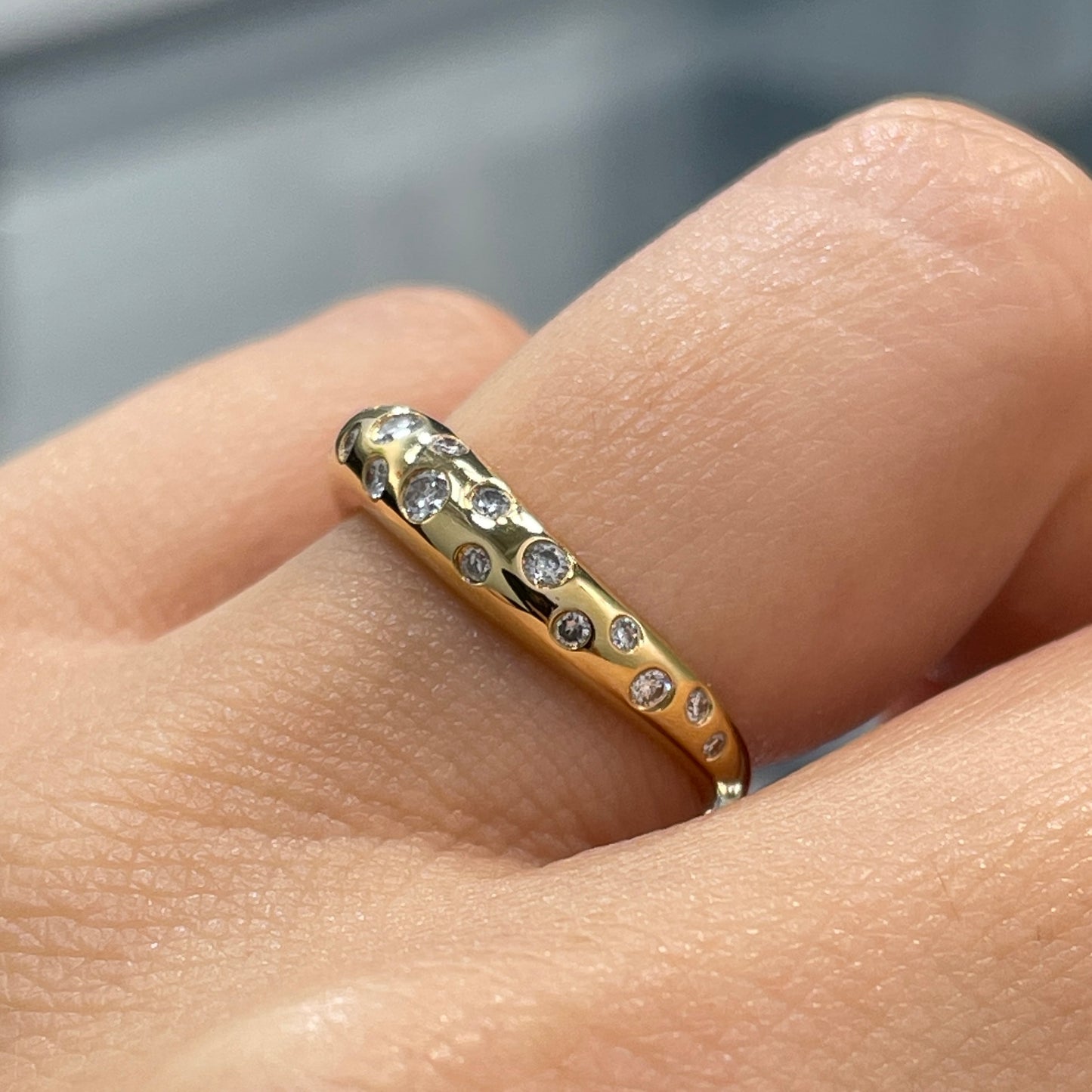 Lab diamond round 0.25ct bubble wavy dome ring