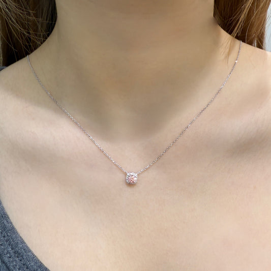 Lab pink diamond 0.25ct halo necklace