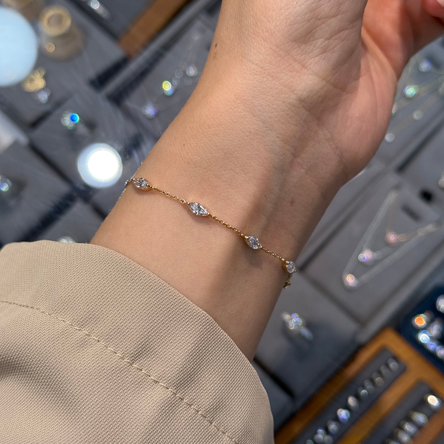Lab diamond marquise shape 1ct five stone bracelet bracelet