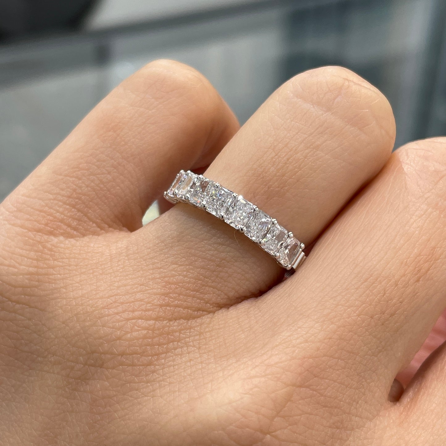 Lab diamond Radiant cut 1.35ct half eternity straight vertical line band ring