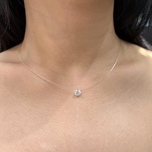 Lab diamond round 1.05ct invisible fish thread necklace
