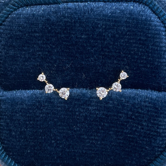 Lab diamond round 0.1ct trio ball to small curve bar stud earring-each