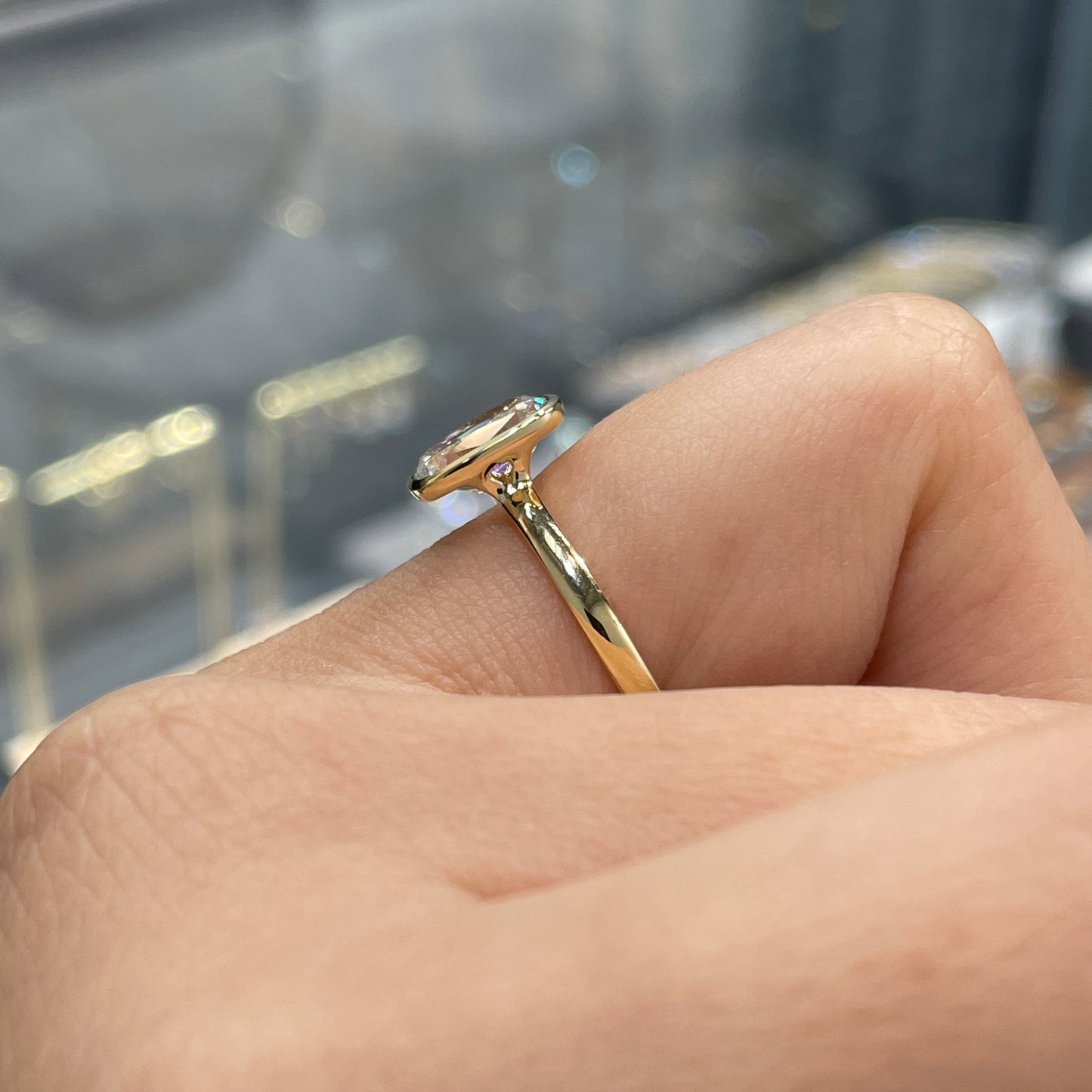 Lab diamond Antique long cushion cut 1.5ct bezel ring