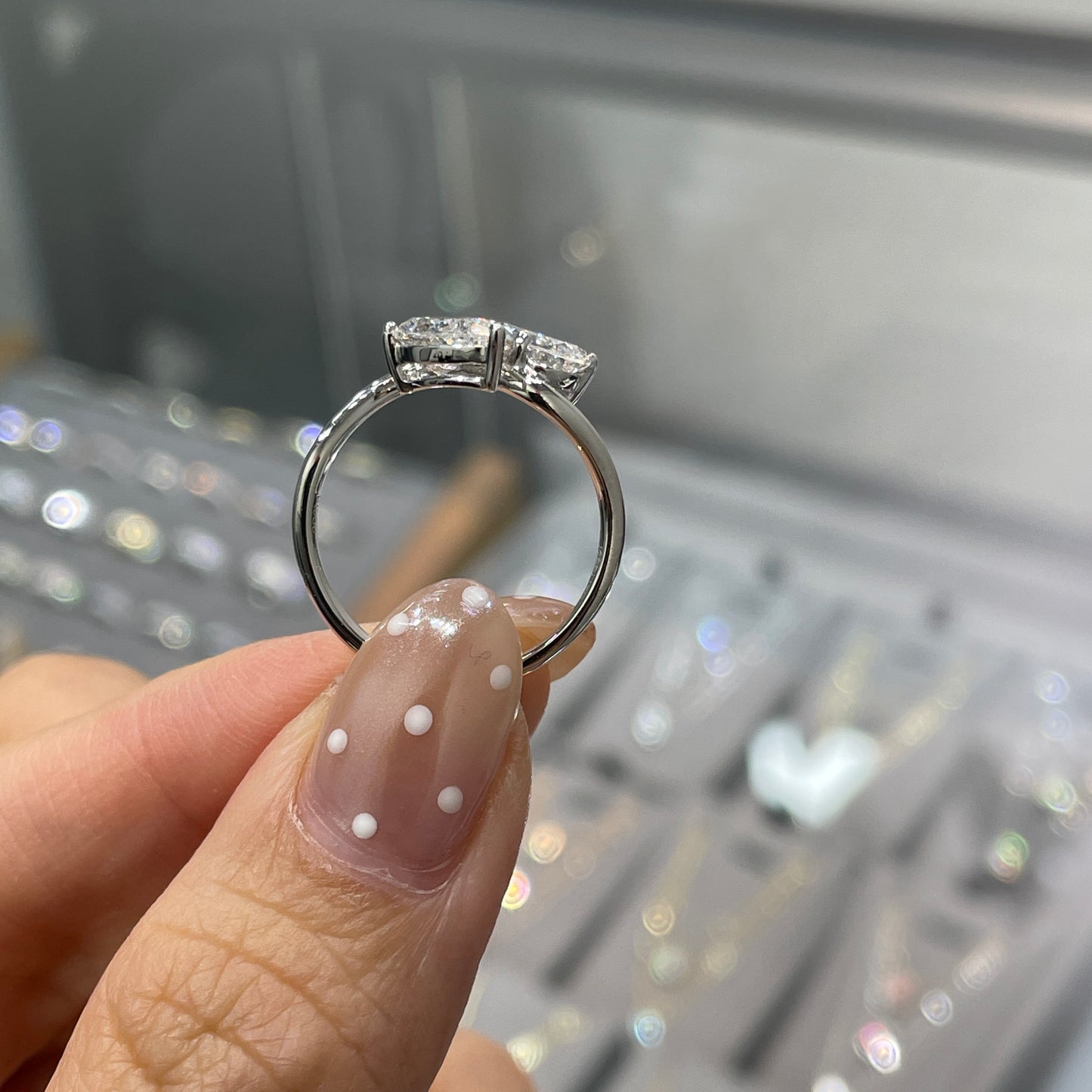 Lab diamond pear shape 2ct duo wavy ring