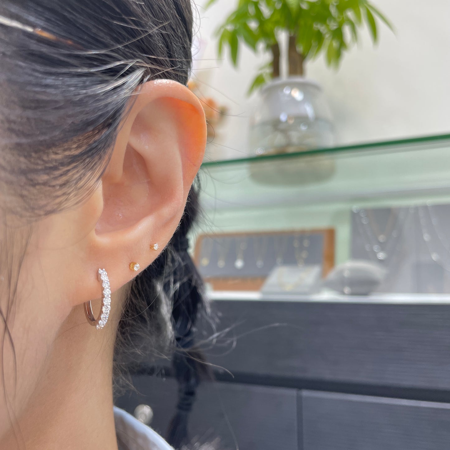 14k Lab diamond round 0.5ct 12mm hoop earrings-pair