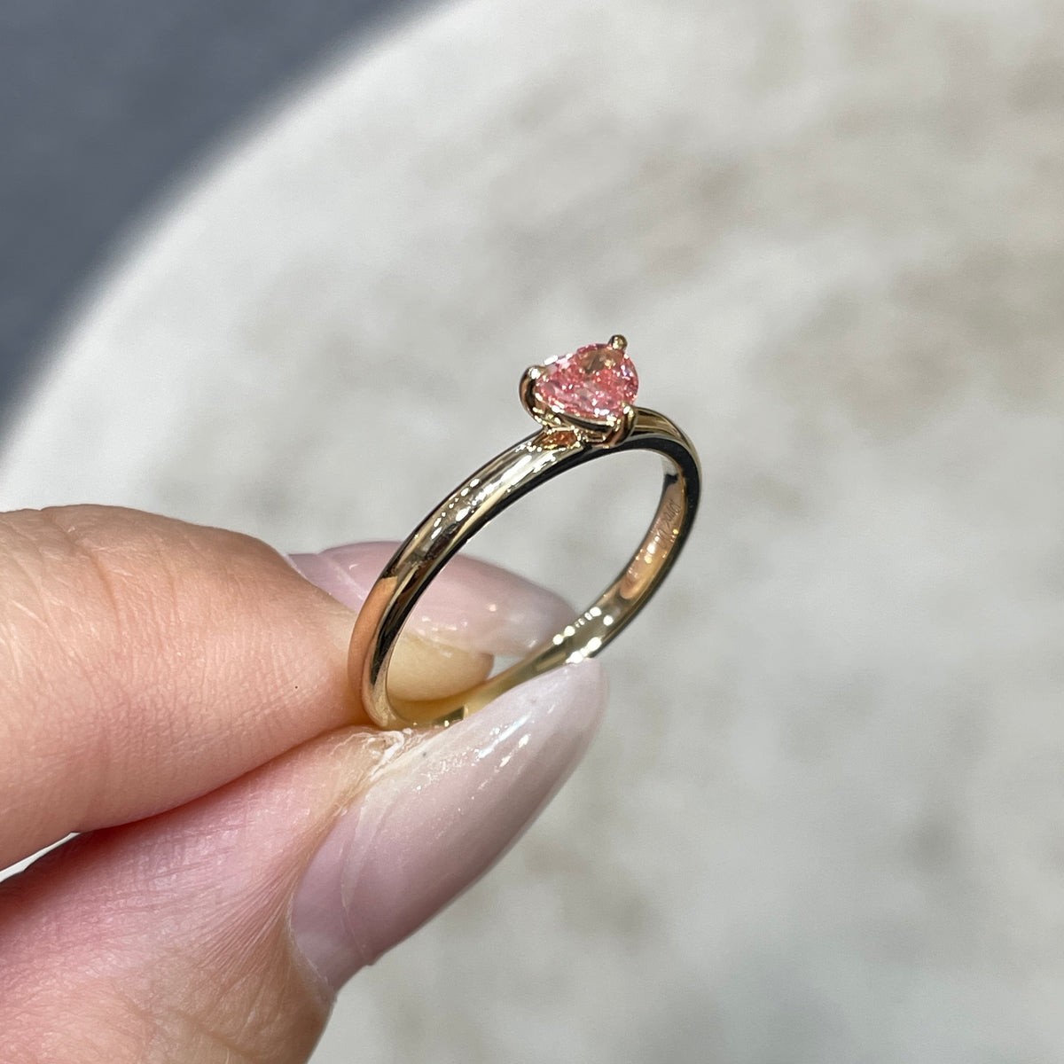 9k Lab pink diamond heart 0.29ct  three-prong solitaire ring