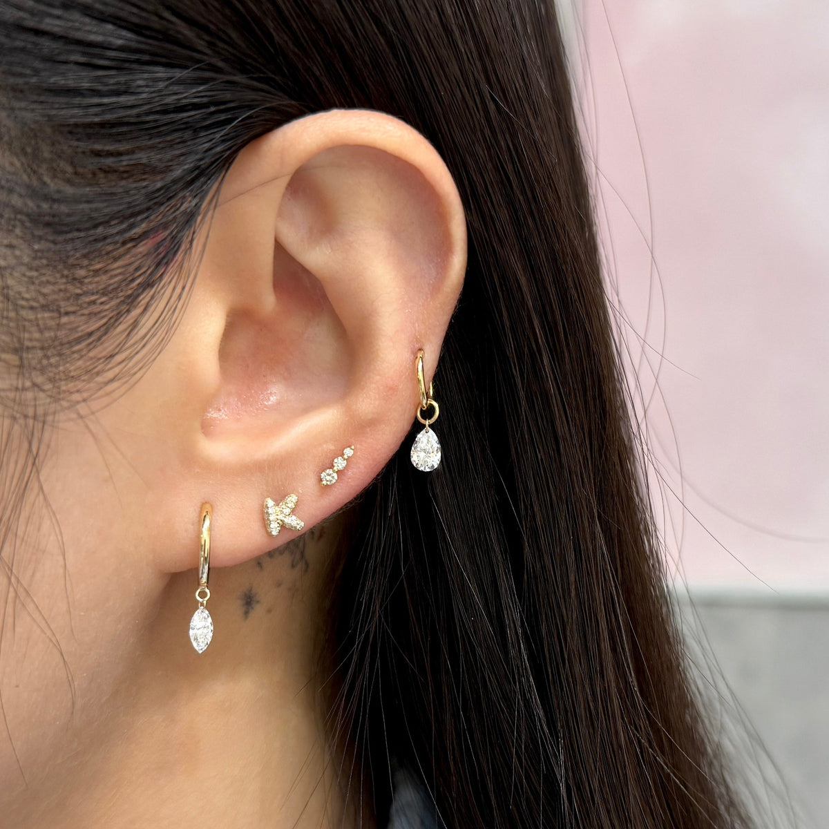 Lab diamond baby bubble initial stud earring - each