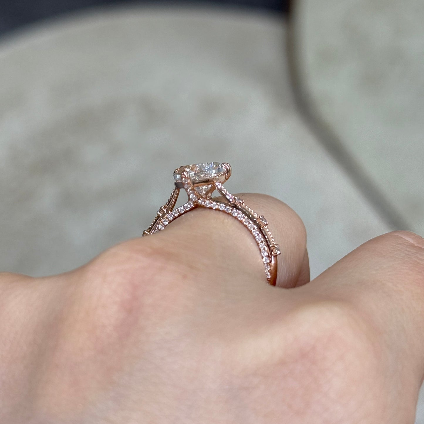 IGI Lab diamond heart shape 2ct milgrain under paved ring