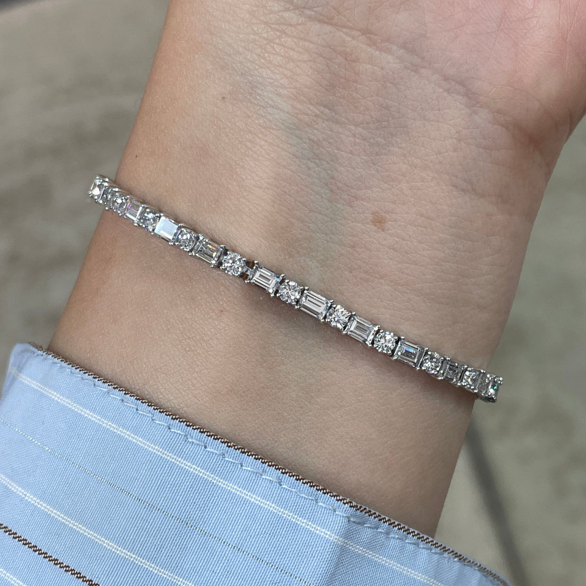 Lab Diamond baguette cut and round mix 5.4ct four-prong tennis bracelet