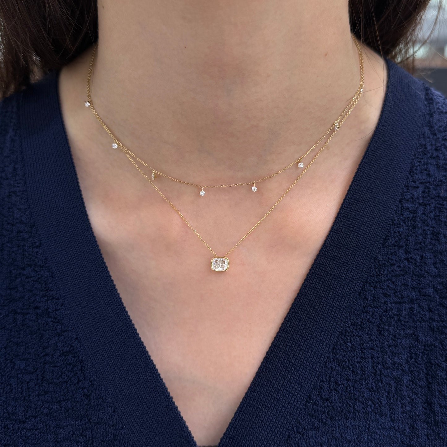 Lab diamond cushion 0.8ct bezel pendant with necklace