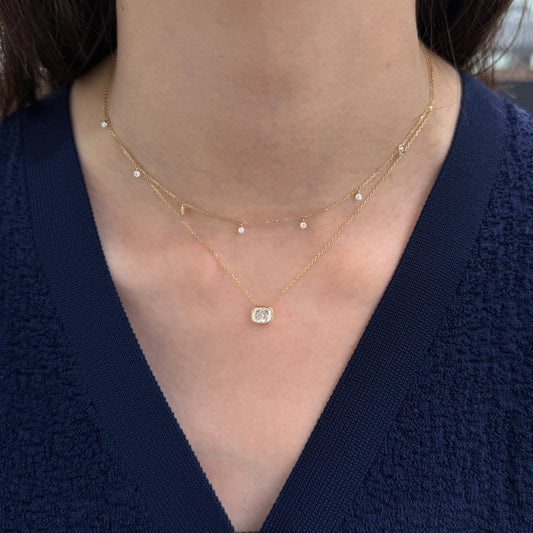 Lab diamond cushion 0.8ct bezel pendant with necklace