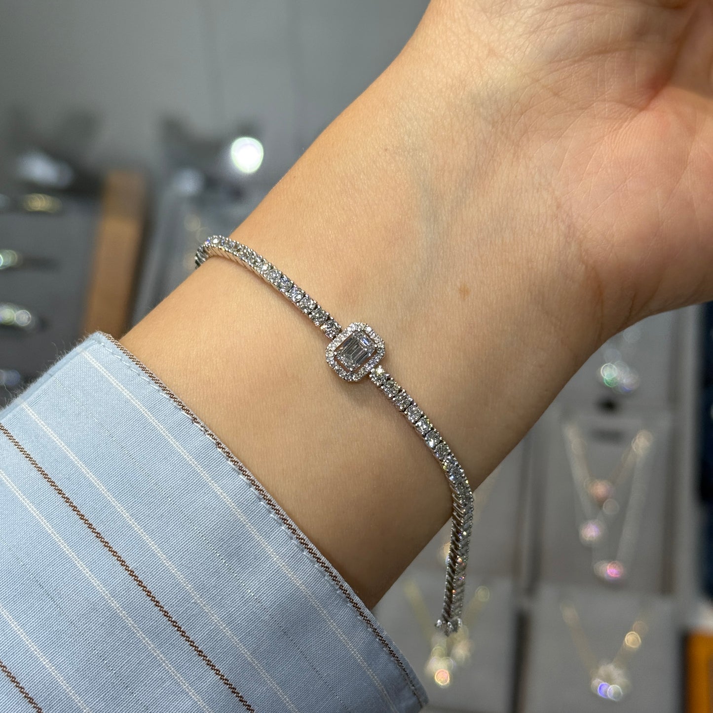 Lab diamond Emerald cut 3.5ct halo with tennis bracelet