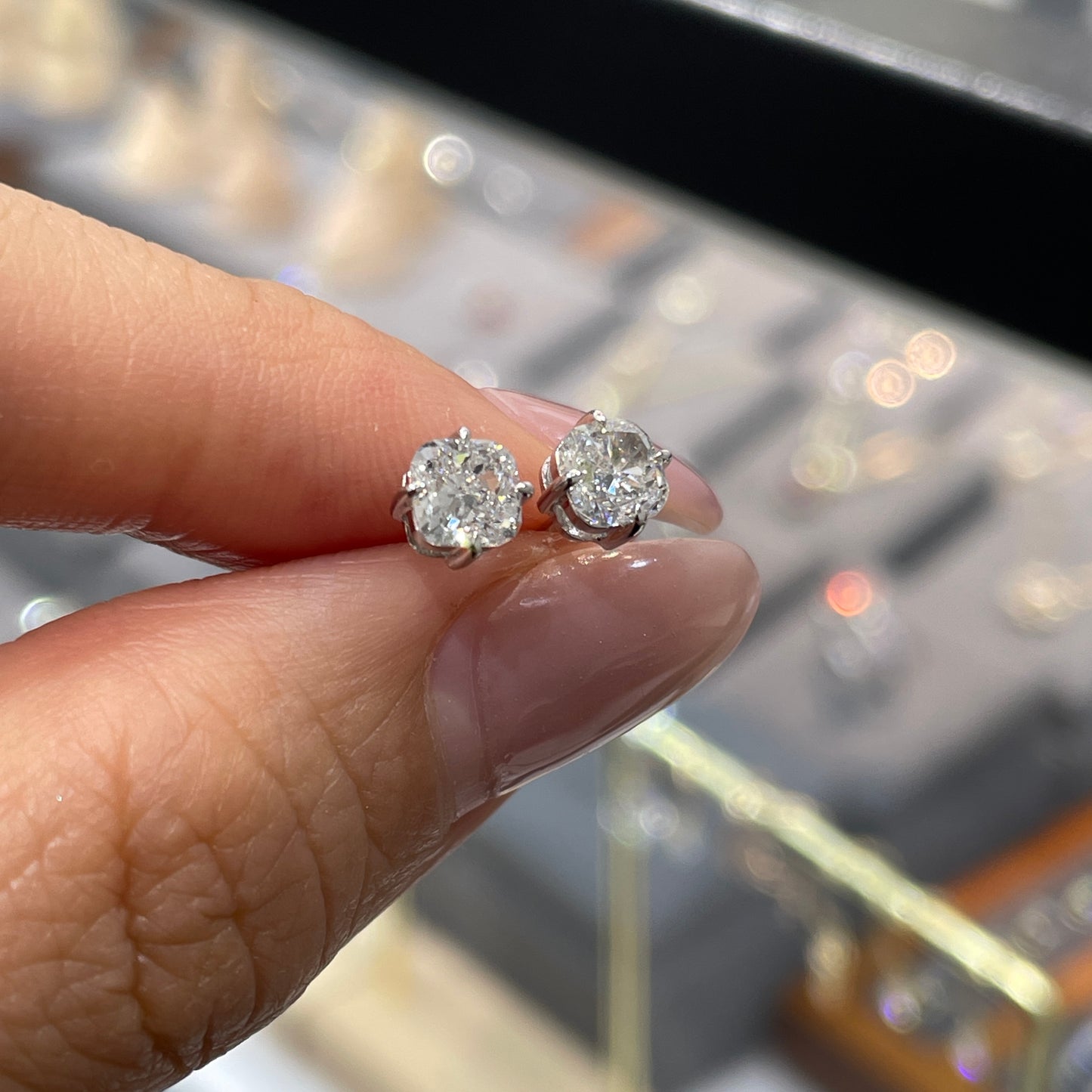 Lab diamond Cushion cut 1ct compass stud earrings-pair