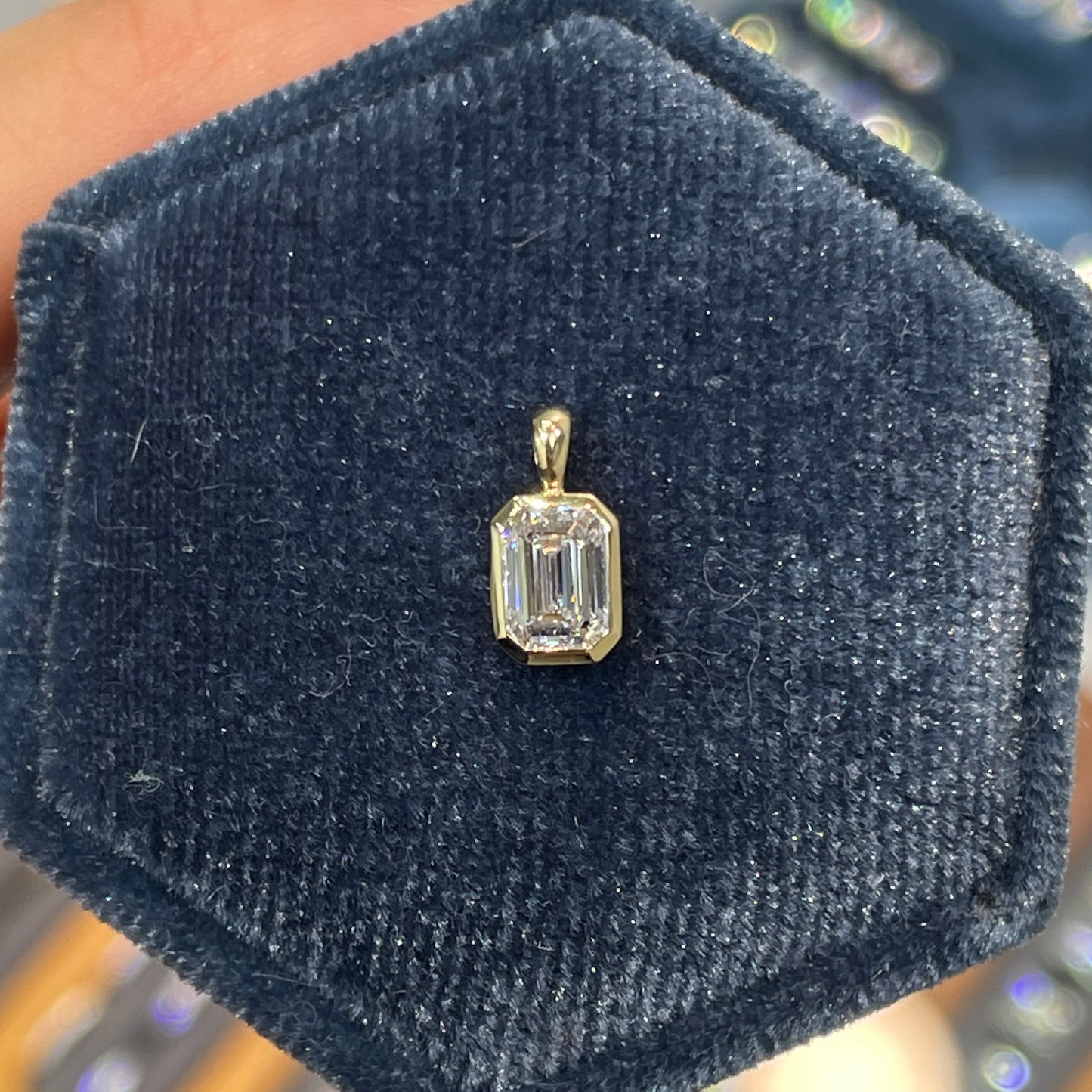 Lab diamond emerald cut 0.5ct bezel pendant