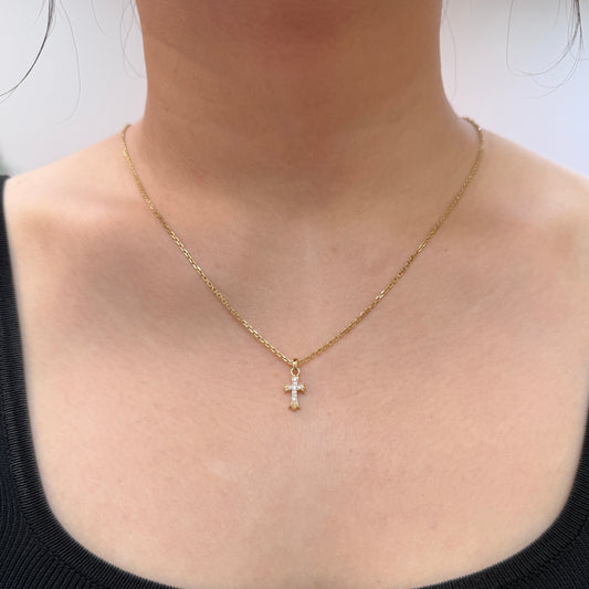 9k Lab diamond round cross pave opeb clip pendant