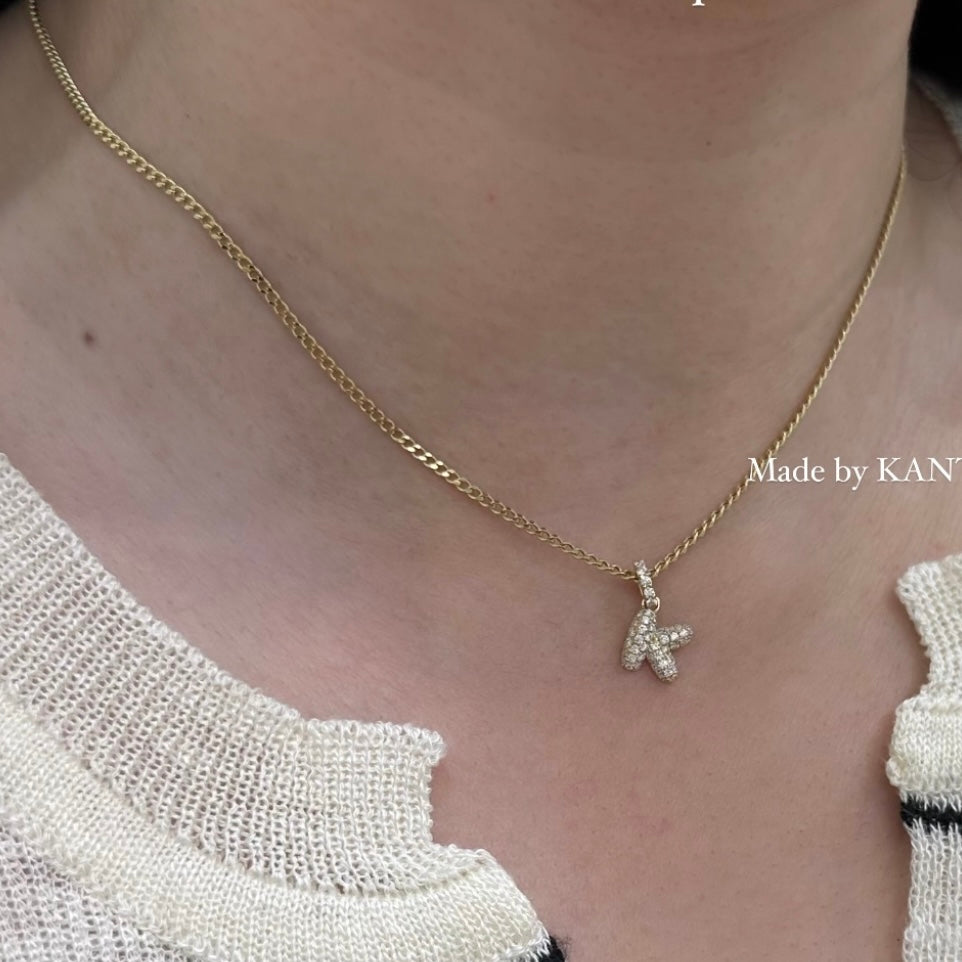 Lab diamond  baby bubble initial open clip pendant