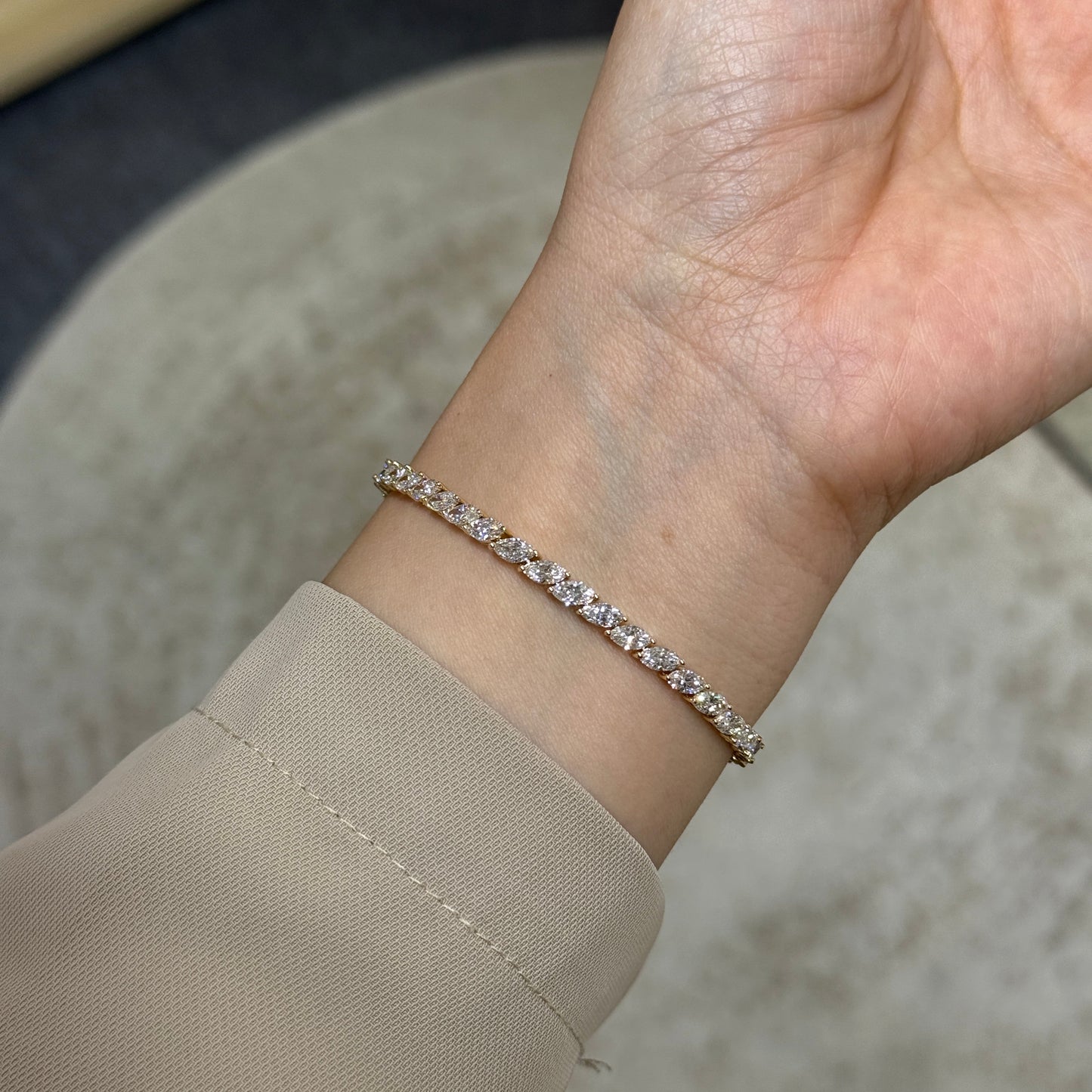 9k Lab diamond marquise shape 5.6ct tennis bracelet