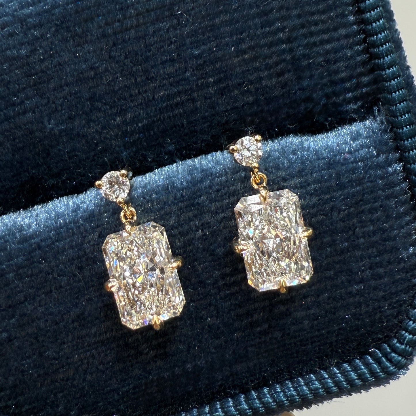 IGI Lab diamond round and radiant cut 2.1ct swing stud earrings-pair
