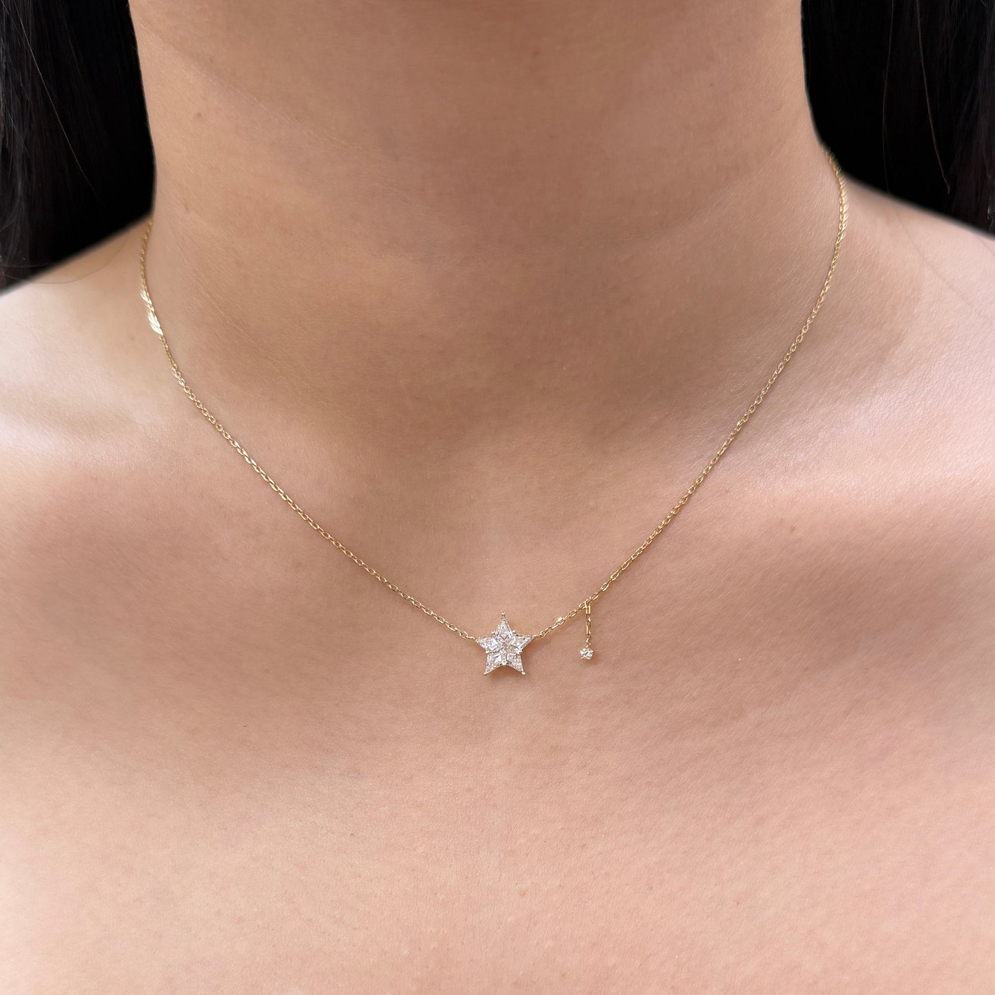 9k Lab diamond kite cut 0.68ct Illusion star with chain little diamond necklace
