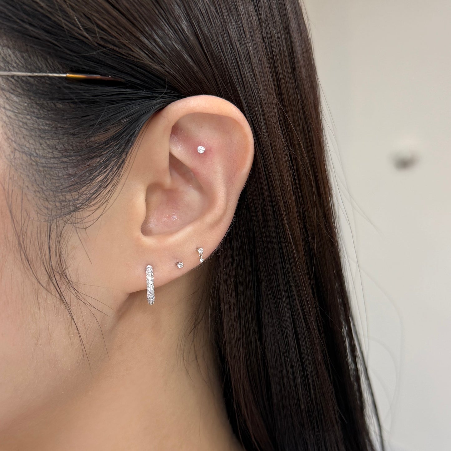 9k Lab diamond round 0.35ct three row 10mm hoop earrings-pair