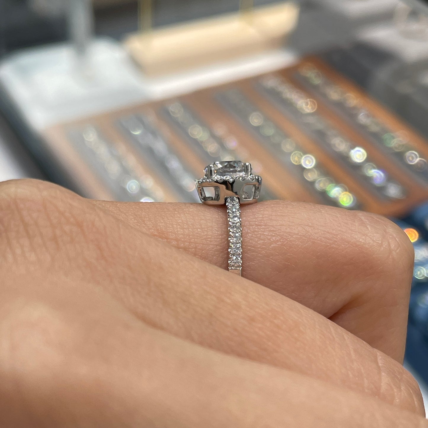 IGI Lab diamond round 1.3ct cushion shape halo two way pave ring