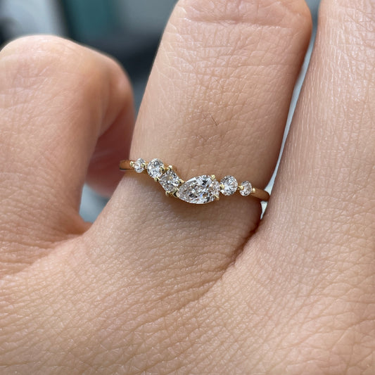 Lab diamond pear with multi shapes half eternity ring