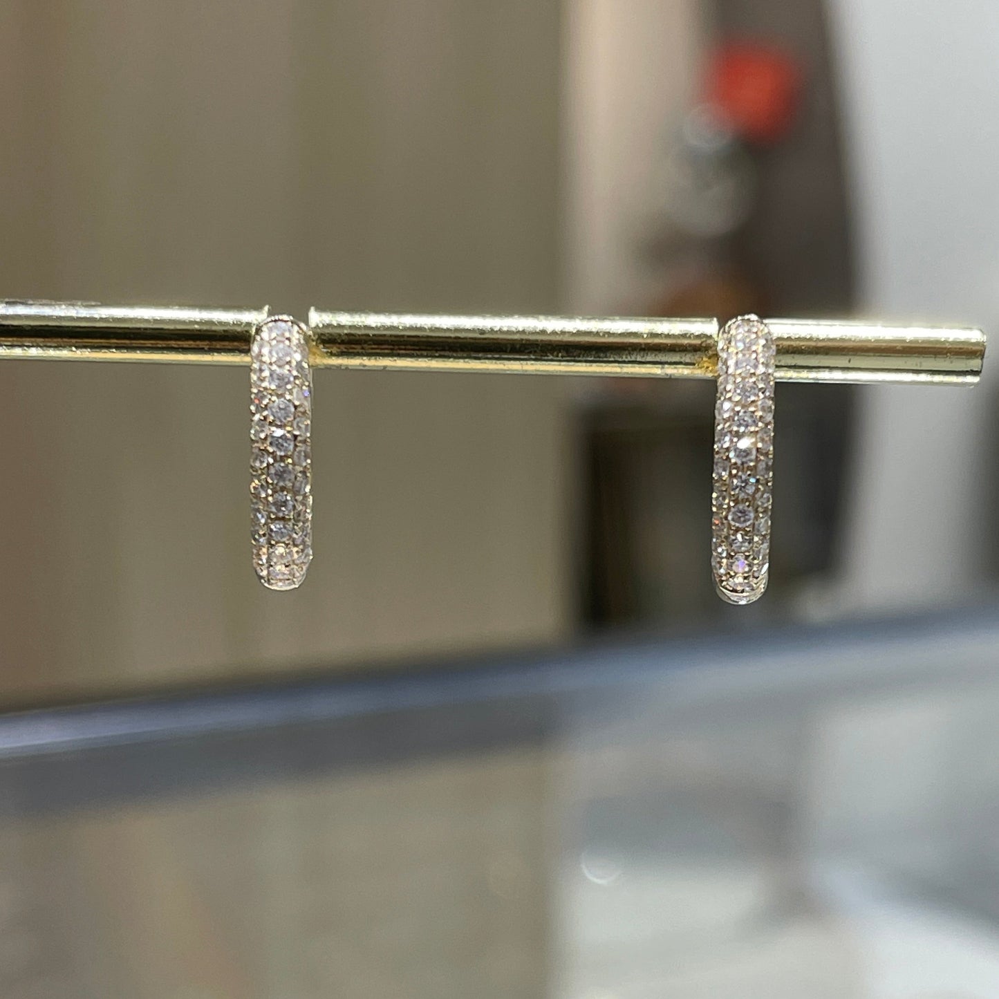 9k Lab diamond round 0.94ct double side three row 11mm hoop earrings-pair